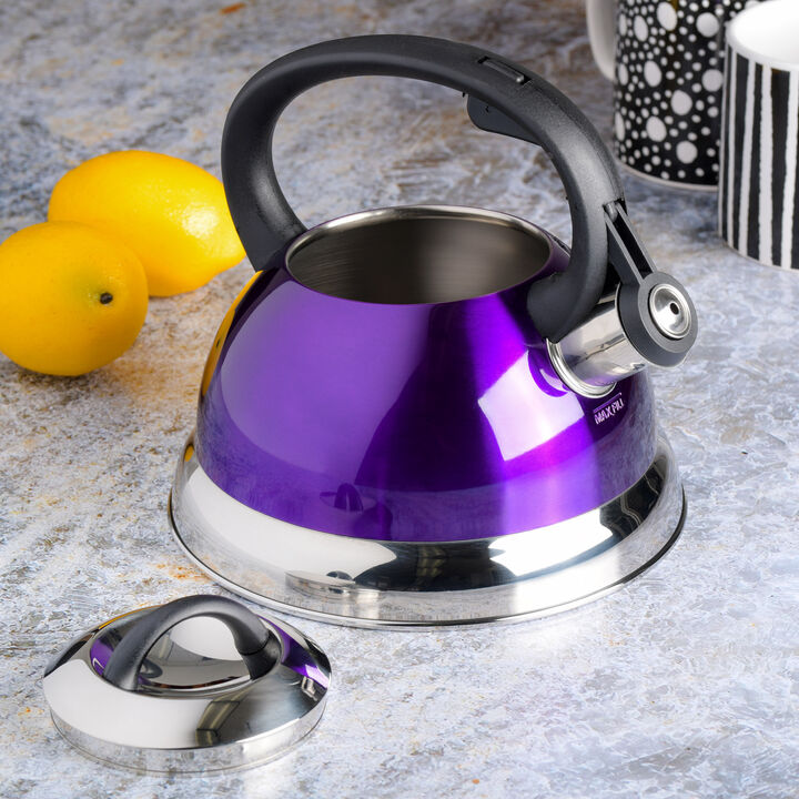 Mr. Coffee Flintshire 1.75 Quart Whistling Stovetop Tea Kettle in Purple