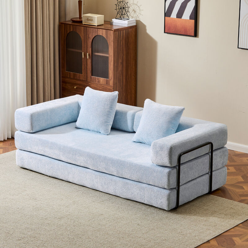Chenille Floor Sofa Bed &ndash; Comfy Futon Couch with Pillow and Back Support