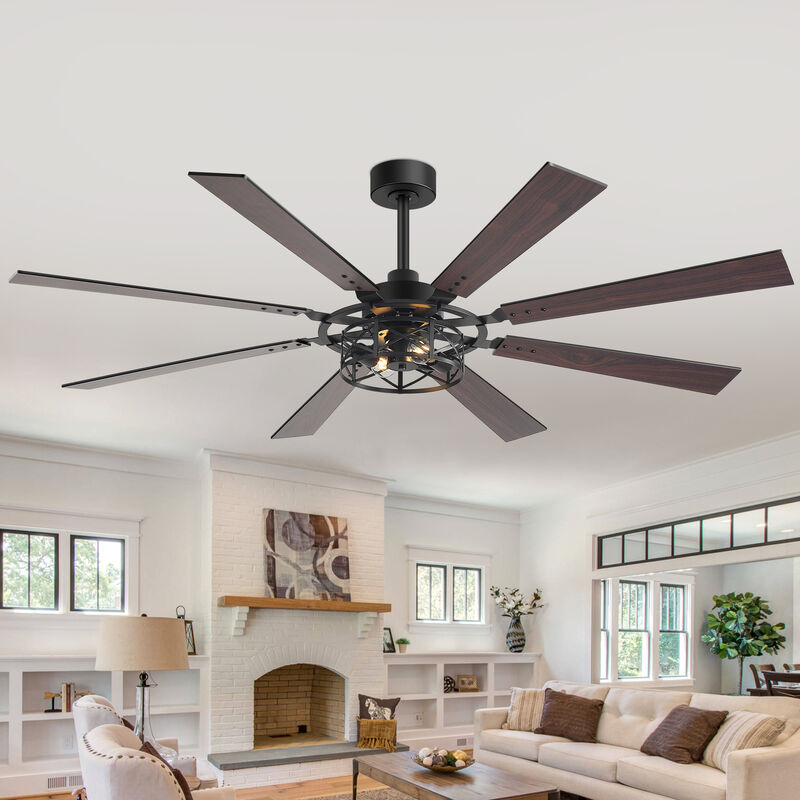 Breezary 65 in Traditional Ceiling Fan with Light,8 Blade Plywood Fan, E26 x2 Bulbs,Remote Control image number 8