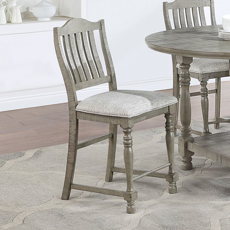 Set of 2 Upholstered Counter Height Chairs with Slatted Back in Light Grey image number 3
