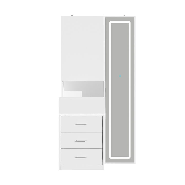 FUFU&GAGA Multi-Functional Makeup Vanity with Mirror, Drawers, and Shelves, (31.5" W x 19.7" D x 63" H),White