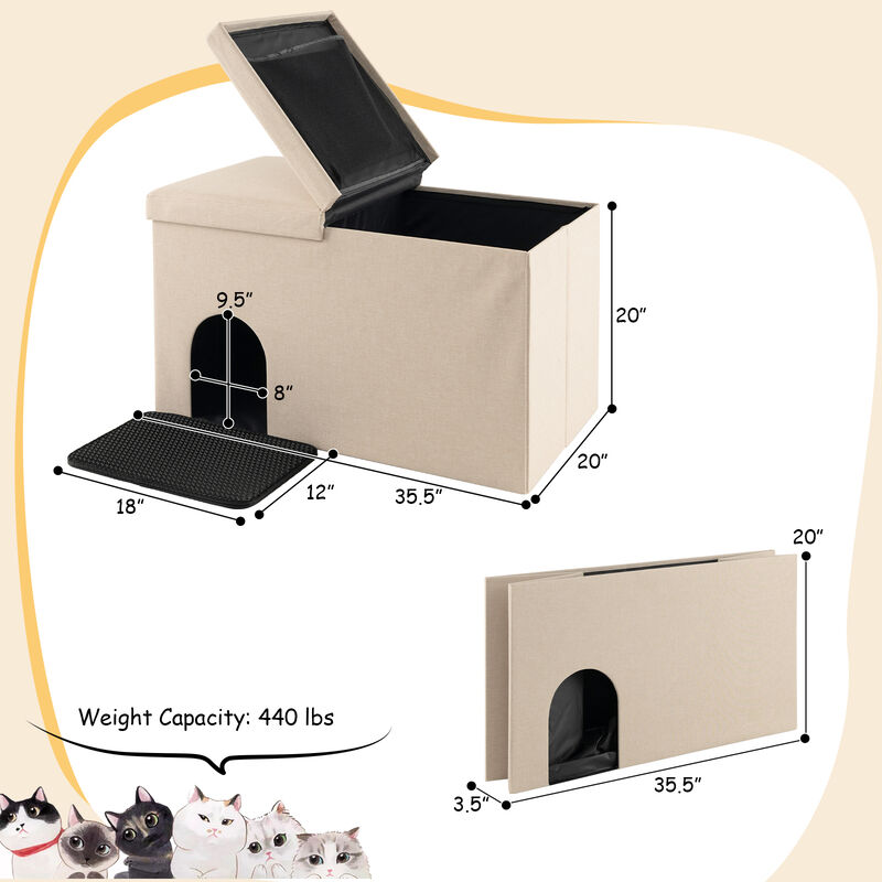Cat Litter Box Enclosure Hidden Furniture with Urine Proof Litter Mat image number 6