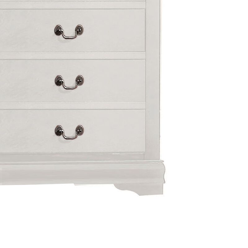 5 Drawer Wooden Chest with Metal Hanging Pulls and Bracket Feet, White-Benzara