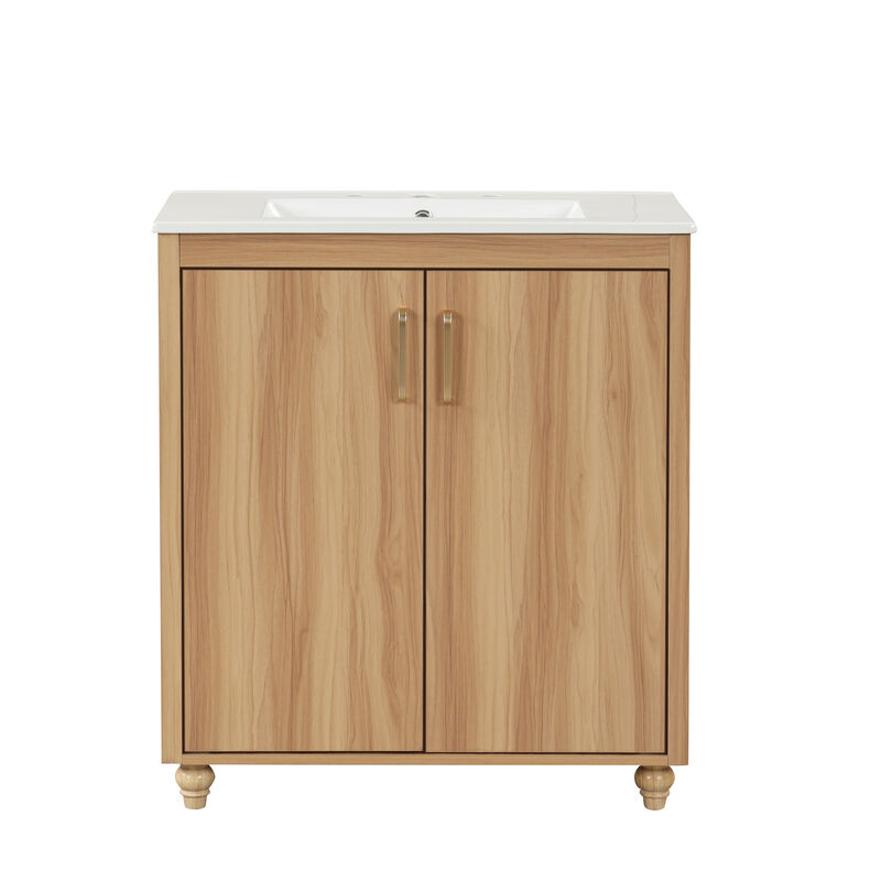 Whisen 30" Bathroom Storage Cabinet Bathroom Vanity with Ceramic Sink, Adjustable Shelf and Drawer