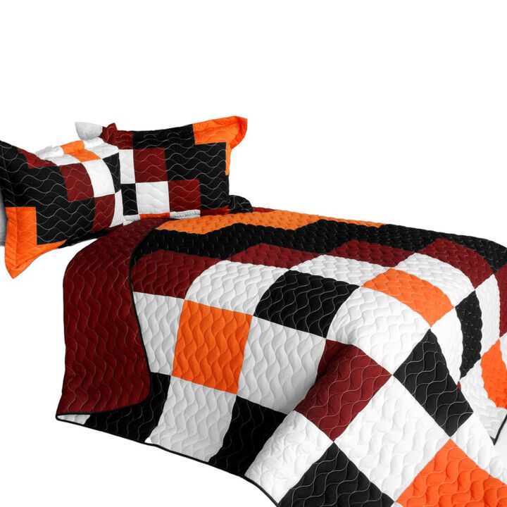 Patchwork Quilt Set Queen Size Vermicelli Quilted Decorative Bedspread Set