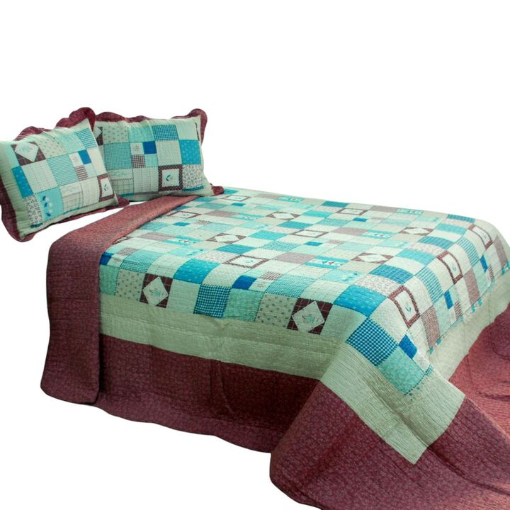 3-Piece Cotton Vermicelli Quilted Printed Quilt Set with Matching Shams