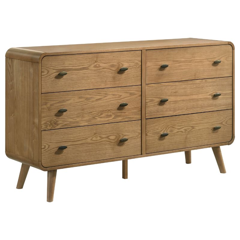 Ryb Wide Dresser with 6 Drawers, Angled Legs, Brown Rubber Wood image number 2