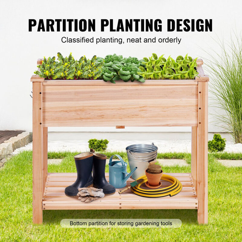 Wooden Raised Garden Bed with Legs Outdoor Planter Box for Flowers Herbs Vegetables-Burlywood image number 5