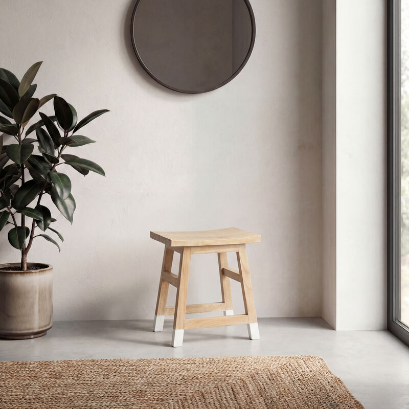 Finesse Classic Casual Handcrafted Solid Mindi Wood Accent Stool with Tipped Legs image number 4