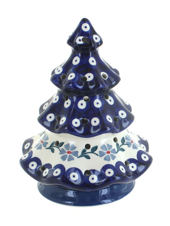 Blue Rose Polish Pottery Snow Flurry Tree Luminary
