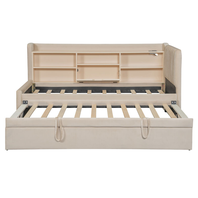 Merax Twin Size Upholstered Daybed with Pull-Up Trundle