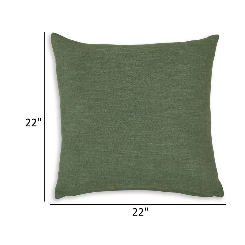 Ina 22 Inch Accent Throw Pillow Set of 4, Square, Green Cotton Linen - Benzara