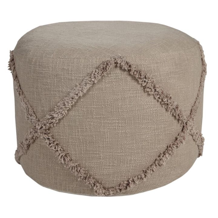 Hivvago 18 Inch Brown Cotton Cylinder Geometric Pouf Ottoman