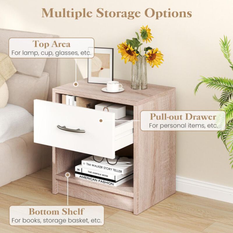 Hivvago Bedside Table Nightstand with Drawer and Open Storage Shelf