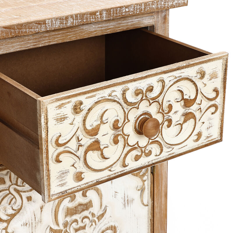 30" Carved Wood Accent Storage Cabinet, Distressed White image number 4