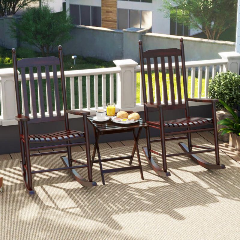 Hivvago High-Back Acacia Wood Outdoor Rocking Chair with Solid Rocking Base