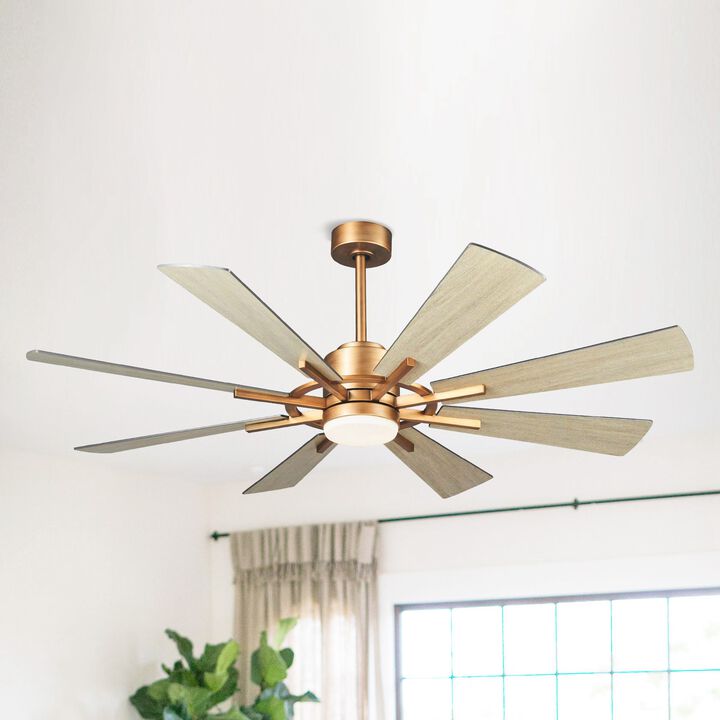 60" Dual-Finish 8-Blade Ceiling Fan with LED Light, 6-Speed Reversible DC Motor, Remote Control