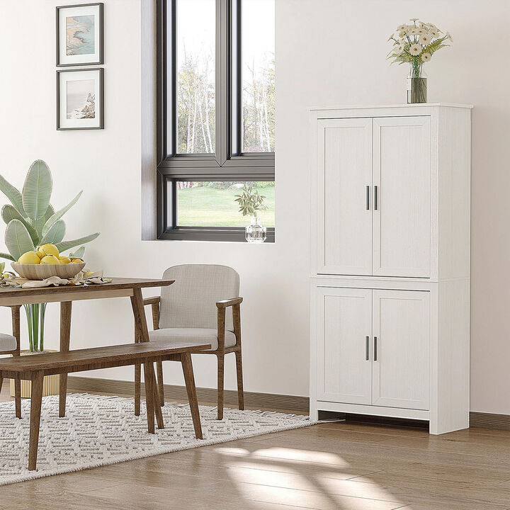 64" 4-Door Kitchen Freestanding Storage Pantry Cabinet w/ 5-tier Shelves, Grey