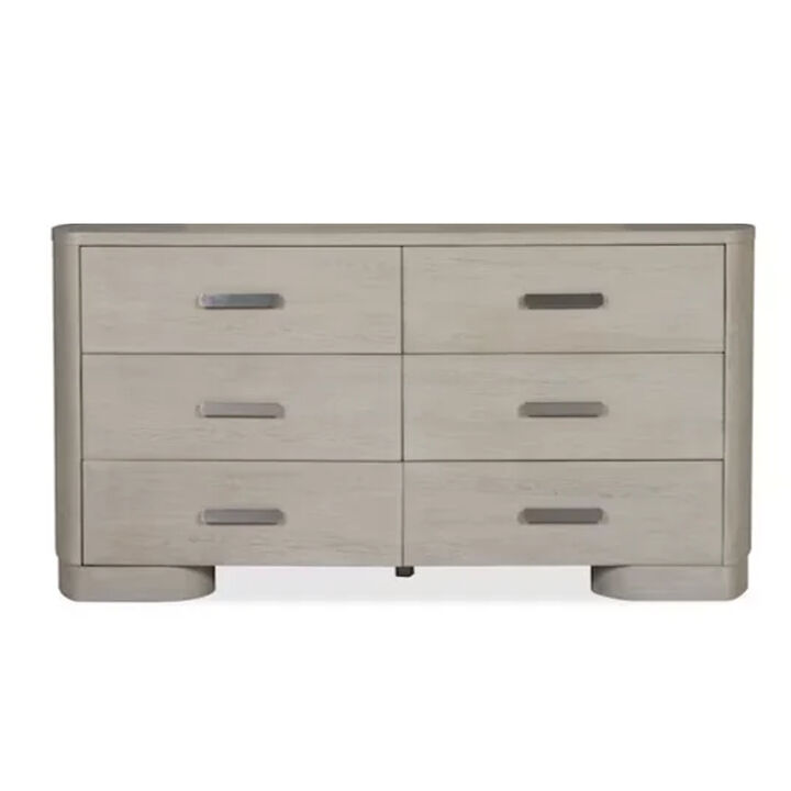 Celly Wide Dresser Chest, 6 Drawers, Round Edges, White Oak Wood