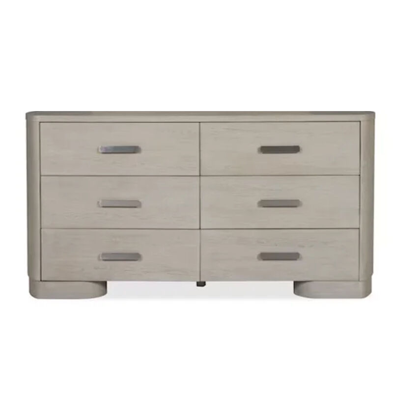 Celly Wide Dresser Chest, 6 Drawers, Round Edges, White Oak Wood