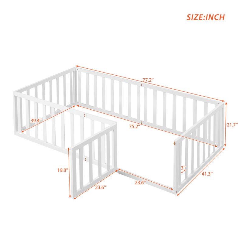 Streamdale Twin Size Wood Floor Bed Frame With Fence And Door