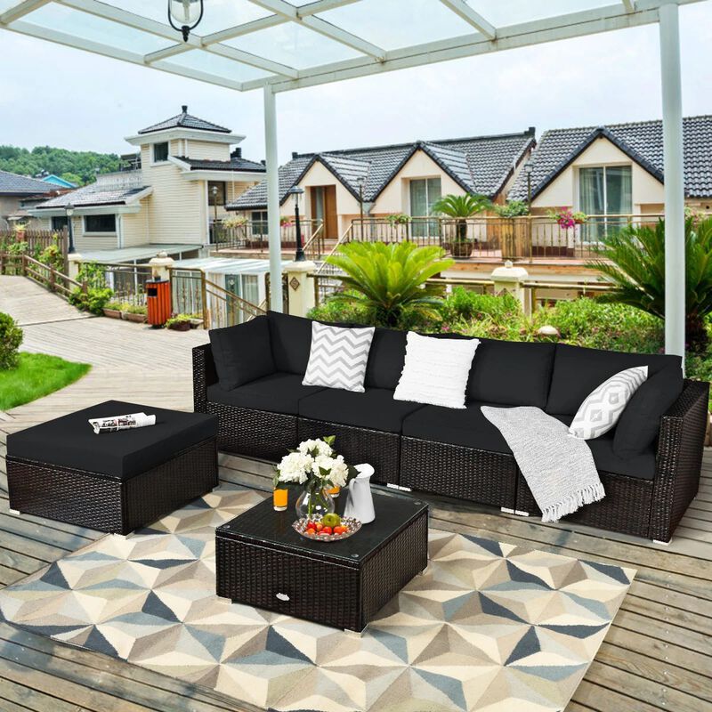 Mondawe 6 Pieces Outdoor Patio Rattan Sectional Sofa Set with Coffee Table