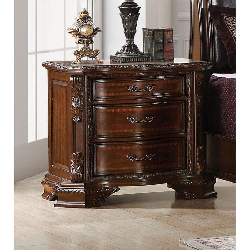 Formal Traditional 1pc Nightstand Only Brown Cherry Solid wood 3Drawers