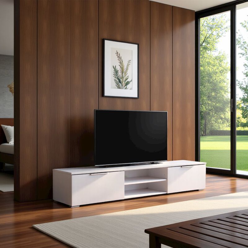 FurniFact White High Gloss TV Cabinet - Stylish TV Stand with Drawers and Shelves