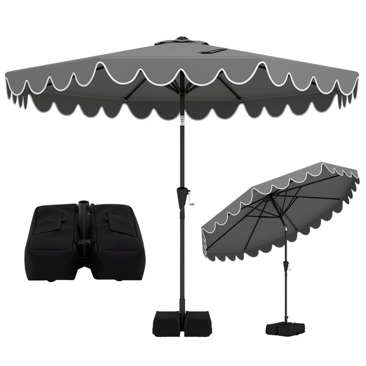 10 Feet Patio Umbrella with Weighted Base and Sandbags-Burgundy
