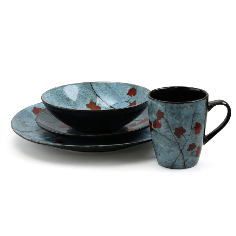 Elama Floral Accents 16 Piece Dinnerware Set in Blue