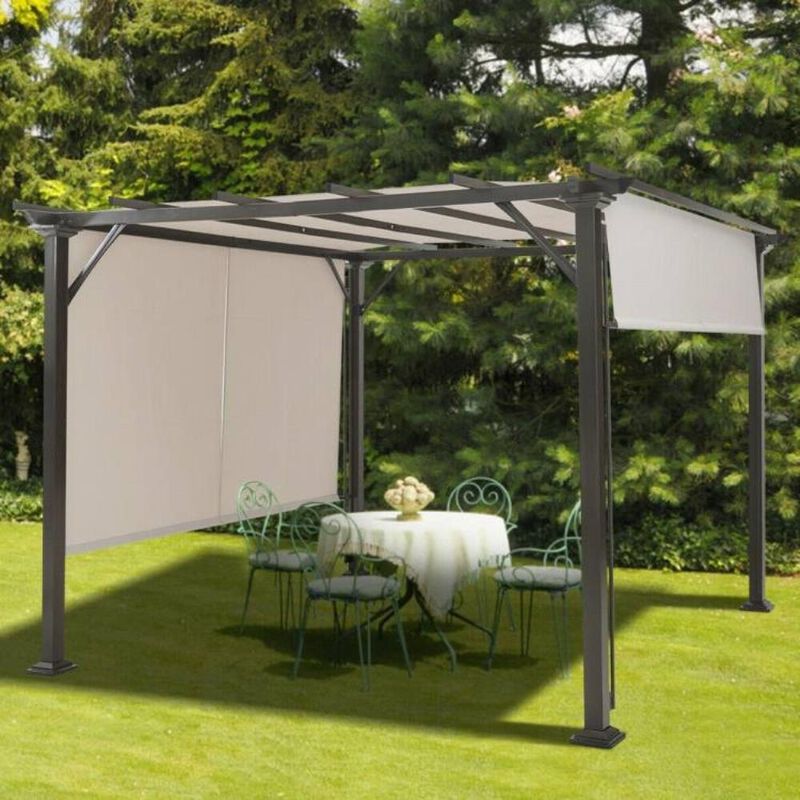 Hivvago Modern 10 x 10 Ft Heavy Duty Metal Frame Pergola Gazebo with Beige Canopy