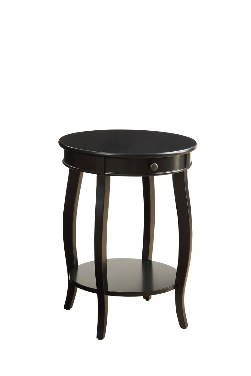Rustic Round Wood End Table with Shelf and Smooth Glide Drawer