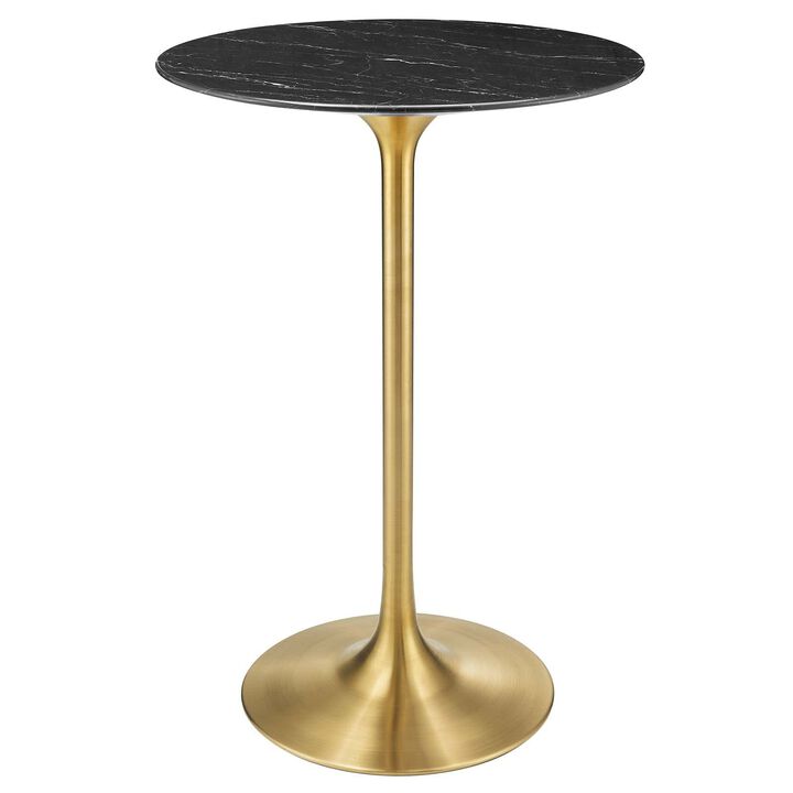 Modway Lippa Round 28" Artificial Marble Mid-Century Modern Bar Table in Gold Black