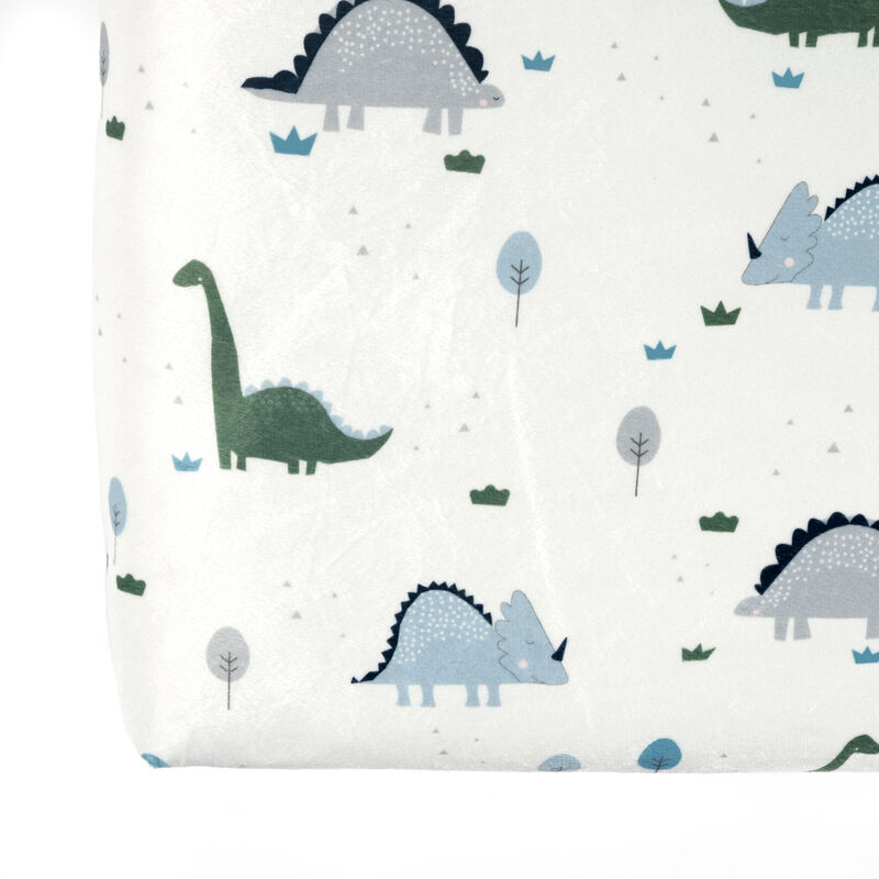 Dinosaurs Roar Soft & Plush Fitted Crib Sheet Dusty Teal/Gray Single 28X52X9