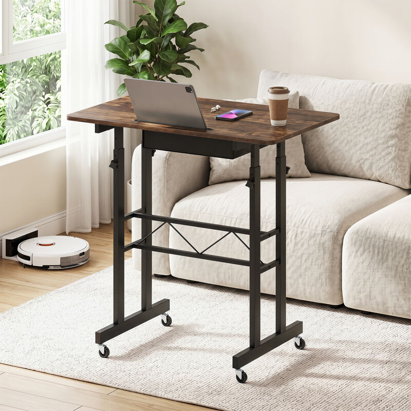 Adjustable Rolling Laptop Desk with Tablet Stand and Drawer image number 4