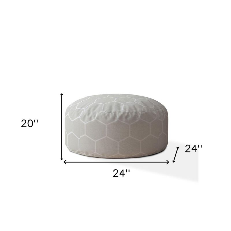 Homezia 24" Grey Cotton Round Geometric Pouf Ottoman