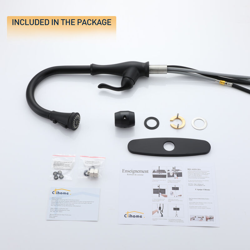 Mondawe 3 Modes Single Handle Sink Faucet, Kitchen Sink Faucet with Pull Down Sprayer, High Arc RV Kitchen Faucet with Deck Plate