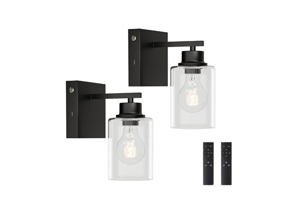 Battery Wall Sconce Set of 2 Black Rechargeable LED Lamp for Bedroom Living
