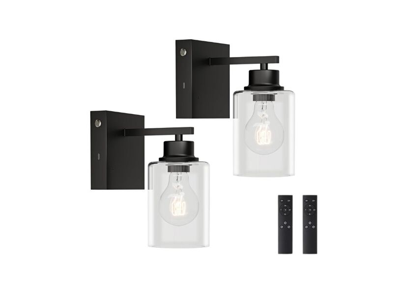 Battery Wall Sconce Set of 2 Black Rechargeable LED Lamp for Bedroom Living image number 0