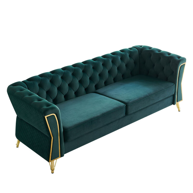 Modern Tufted Velvet Sofa 87.4 inch for Living Room Green Color image number 3