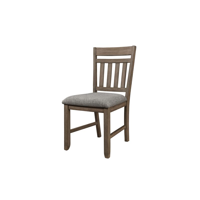 Harris Dining Chair Set of 2, Gray Fabric Brown Solid Rubberwood - Benzara