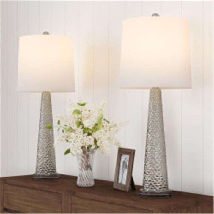 Trademark  Contemporary HammeredLook Glass Table Lamps, Brushed  & Ivory  Set of 2