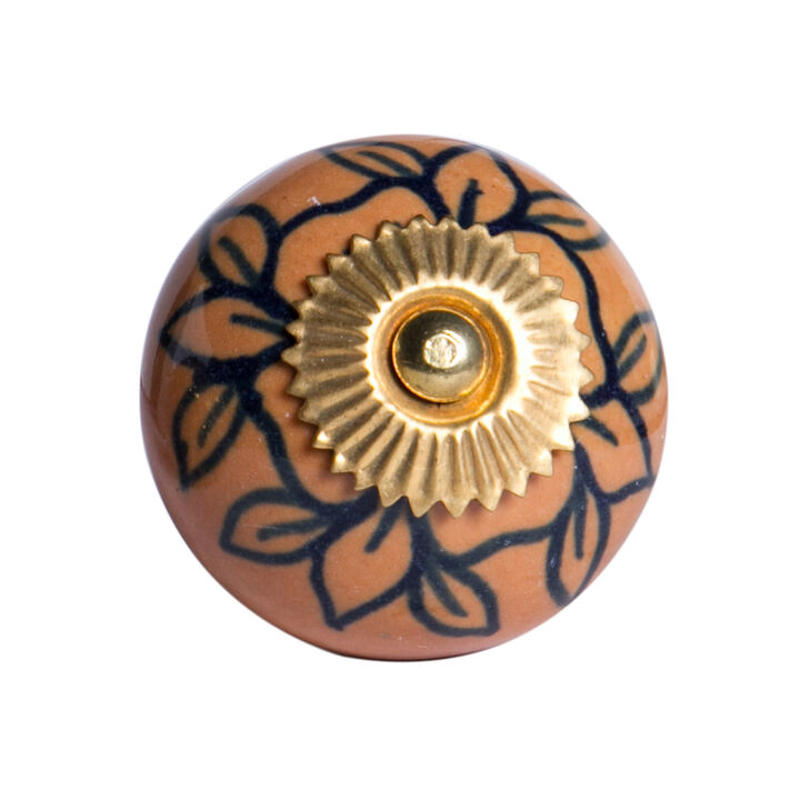HomeRoots Set of Twelve Blue And Orange Ceramic And Metal Drawer Pull Knobs