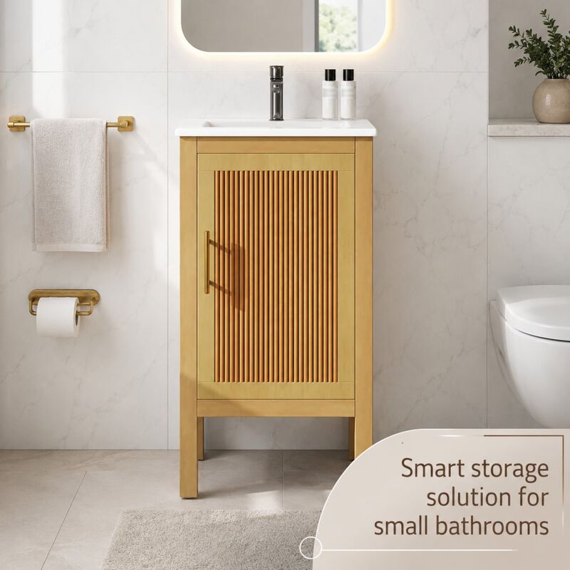 ELEMENT ACE 18 Inch Compact Bathroom Vanity with Integrated Ceramic Sink, Adjustable Storage Shelf, Soft-Closing Hinges for Small Bathroom Space Solutions image number 3