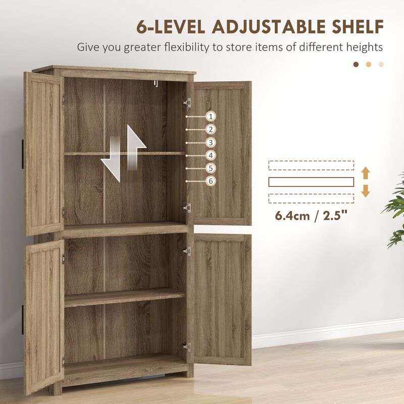 64" Natural Rattan Kitchen Pantry: 4 Doors, 4-Tier Shelves