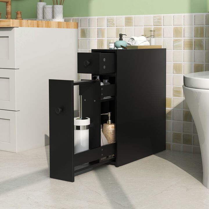 Costway Bathroom Floor Cabinet Toilet Narrow Storage Organizer with Flip Top Black