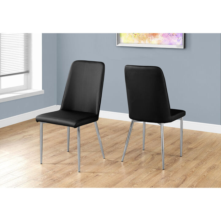 Monarch Specialties I 1034 Dining Chair, Set Of 2, Side, Upholstered, Kitchen, Dining Room, Pu Leather Look, Metal, Black, Chrome, Contemporary, Modern