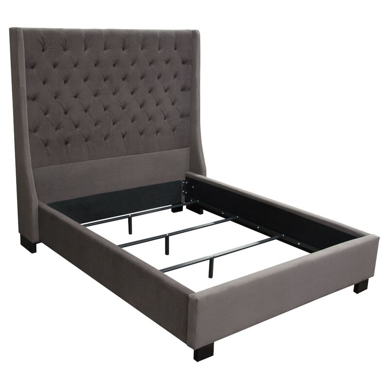 Zoa Queen Size Bed w Tufted Headboard, Smoke Gray Velvet Upholstery image number 3