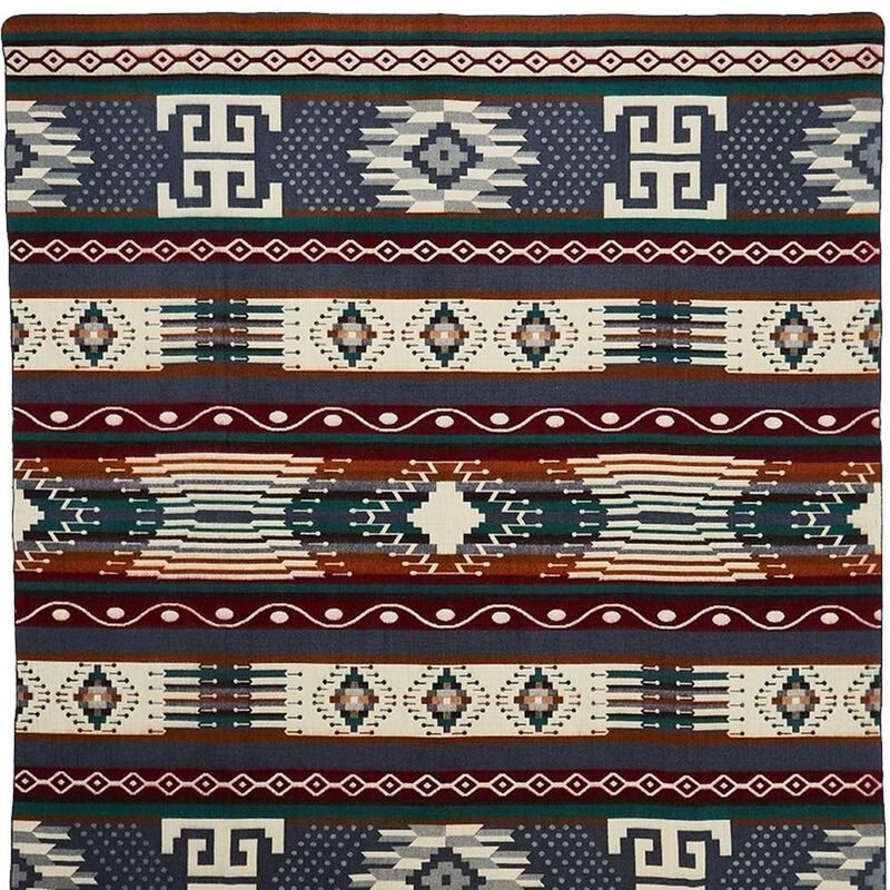 HomeRoots 93" X 82" Blue and Ivory Woven Mod Acrylic Throw Blanket image number 3