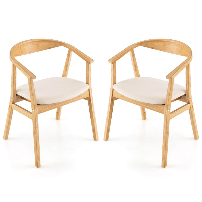 Bamboo Accent Chair with Armrest and Curved Backrest-Natural